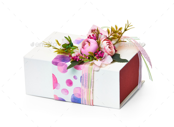 Flower Arrangement And Gift Box On A White Background Stock Photo By Zeffss