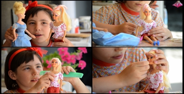 Girl Playing With Dolls 4 (4-Pack)