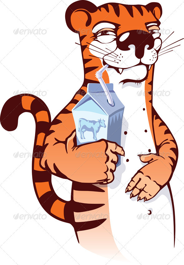 Sly Tiger Drinking Milk - Characters Vectors