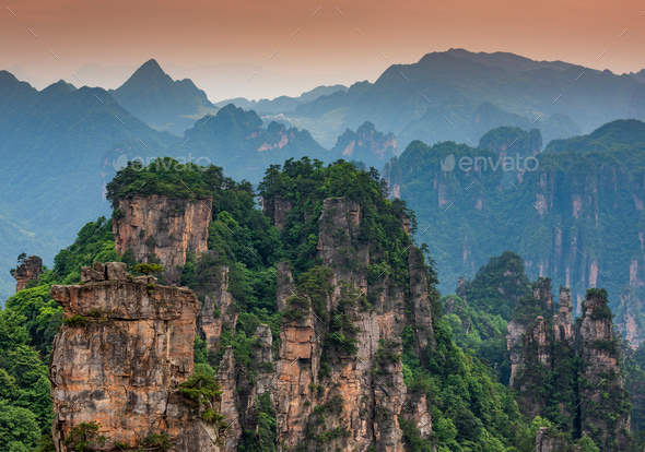 Zhangjiajie National Forest Park At Sunset Wulingyuan Hunan China Stock Photo By Lkunl