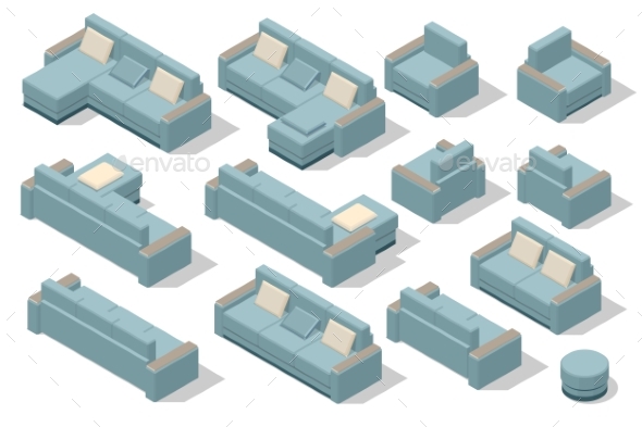 Isometric Set Of Modern Sofa By Goldensikorka Graphicriver