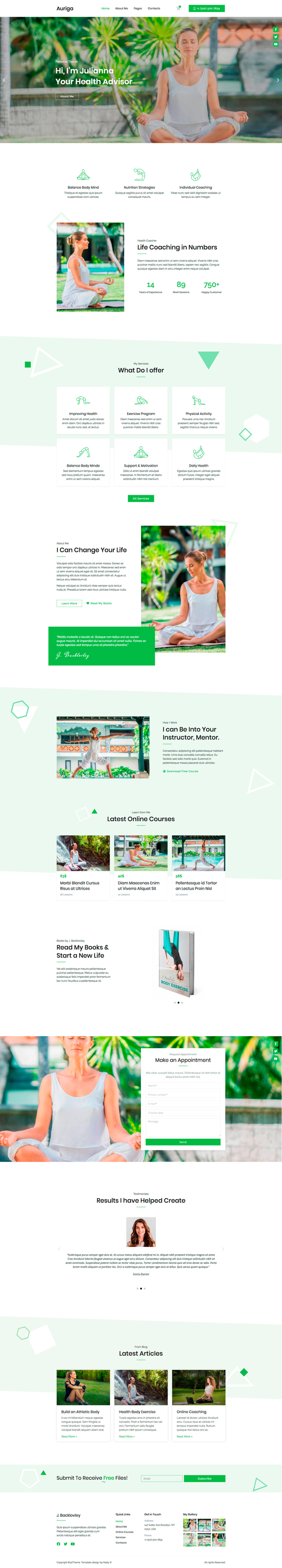 Auriga Health Coach Yoga Mentor Elementor Template Kit