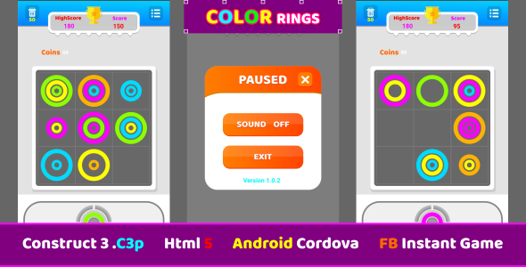 construct 3 color ring, puzzle game