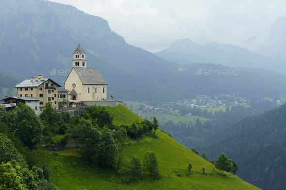 Mountain landscape at summer along the road to Colle Santa Lucia, Dolomites, Belluno province, Veneto, Italy.
