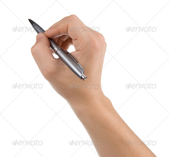 hand with pen isolated on white