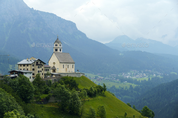 Mountain landscape at summer along the road to Colle Santa Lucia, Dolomites, Belluno province, Veneto, Italy.