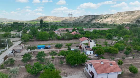 Horse ranch high in the mountains of Cappadocia Aerial view 4 K alt