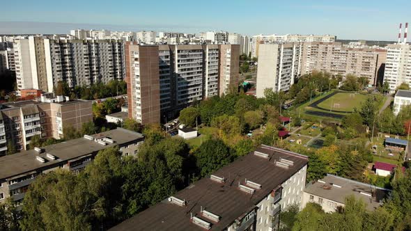 Sleeping Area with Residential Buildings, Football Field and Childrens Playgrounds in Moscow, Russia
