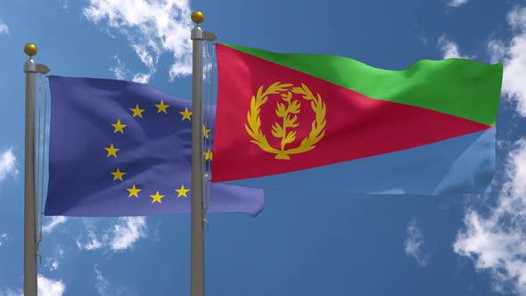 European Union Flag Vs Eritrea Flag On Flagpole alt