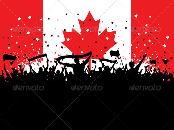 Party crowd on Canadian flag - People Characters