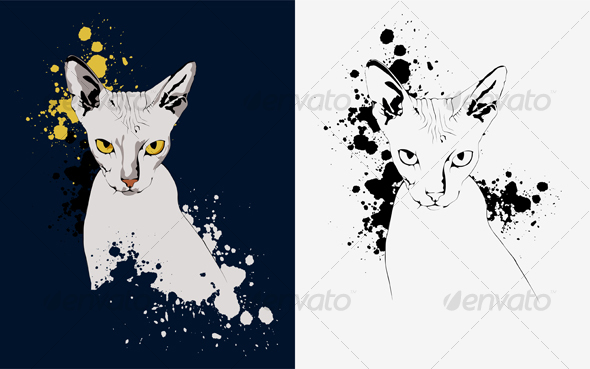 Portrait of a Cat on an Abstract Background, Yello - Animals Characters