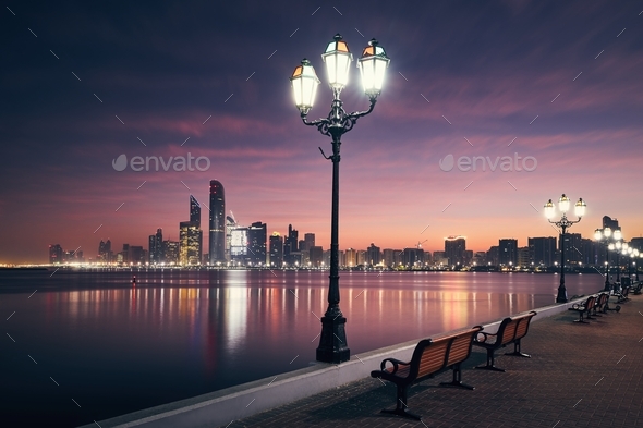 Cityscape Abu Dhabi at dawn - Stock Photo - Images
