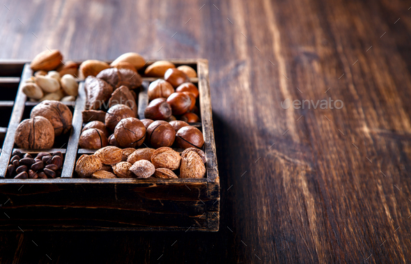 Nuts Mixed.Assortment, Walnuts.Concept of Healthy Eating - Stock Photo - Images
