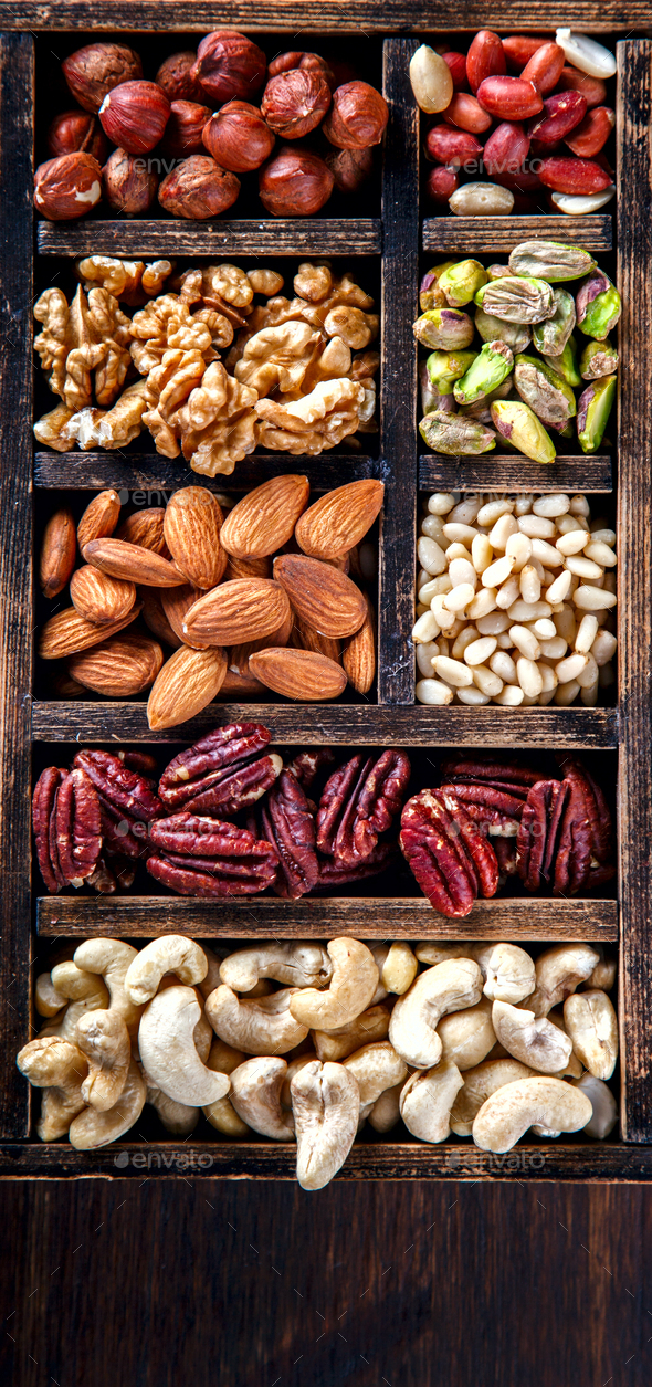 Nuts Mixed.Assortment, Walnuts.Concept of Healthy Eating - Stock Photo - Images