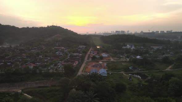 Aerial view of villages at Desa Pinggiran Putra, Kajang during sunset