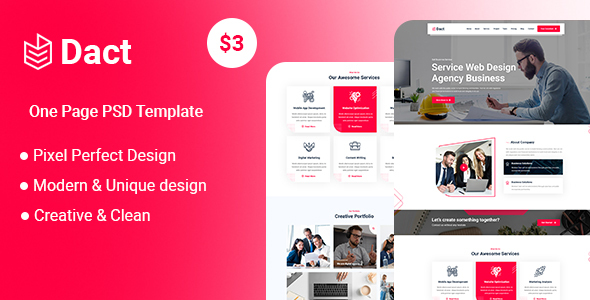Dact-One Page PSD - ThemeForest 29010585