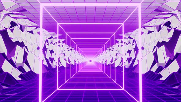 Light Purple Neon Square On The Mountains Background Vj Loop Tunnel HD alt