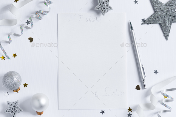 Christmas mock-up wishlist with glittering decoration - Stock Photo - Images