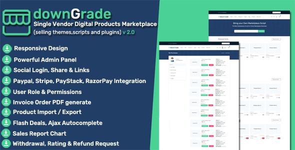 downGrade – Single Vendor Digital Products Marketplace