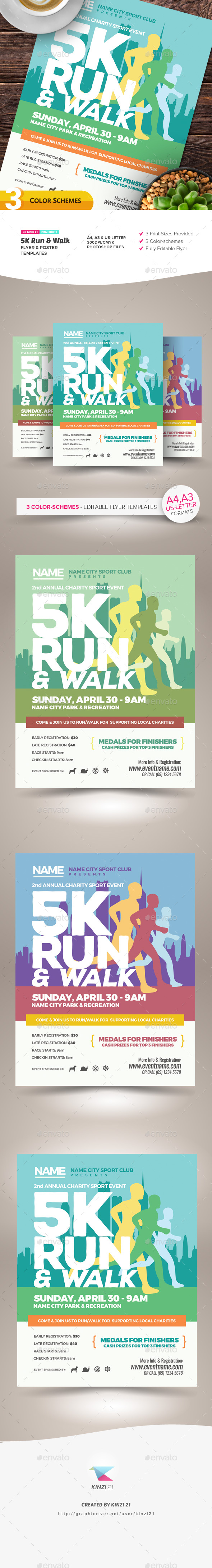 23K Run & Walk Flyer and Poster Templates With 5K Flyer Template