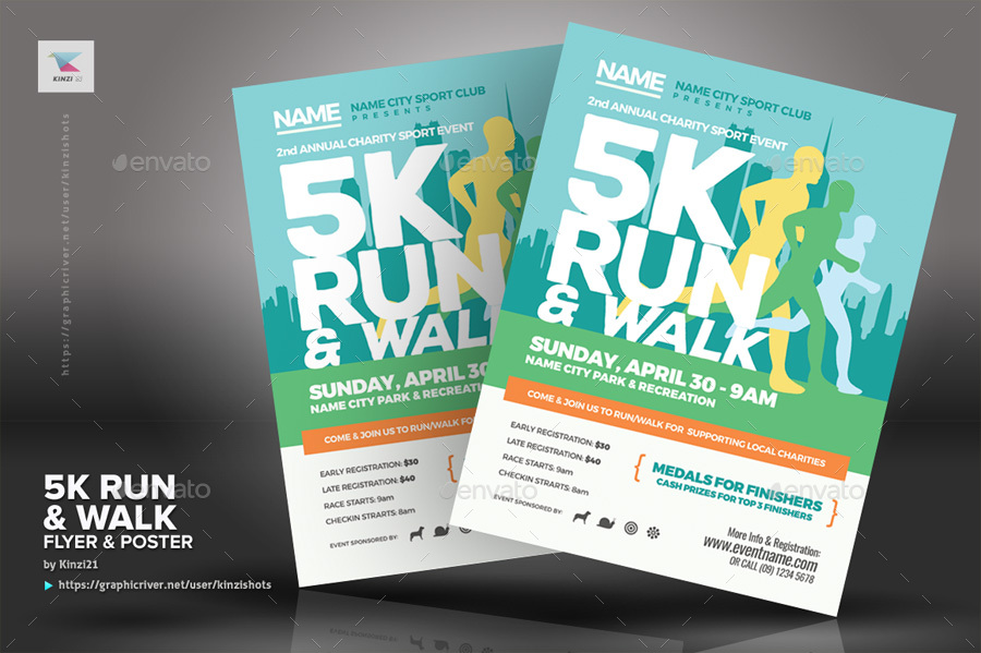 5K Run & Walk Flyer and Poster Templates, Print Templates | GraphicRiver