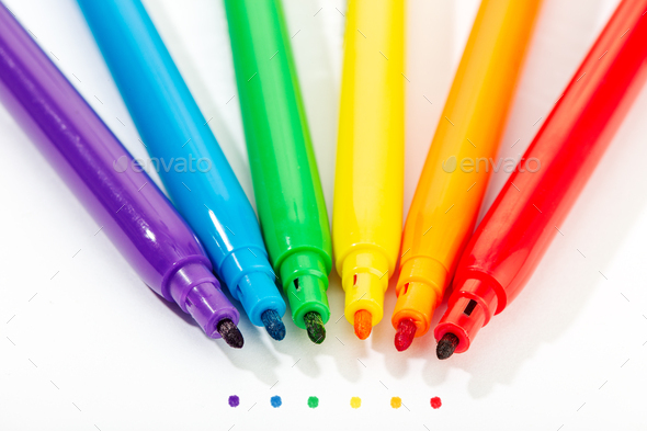 Colorful Markers On White Background. Rainbow Collection Of