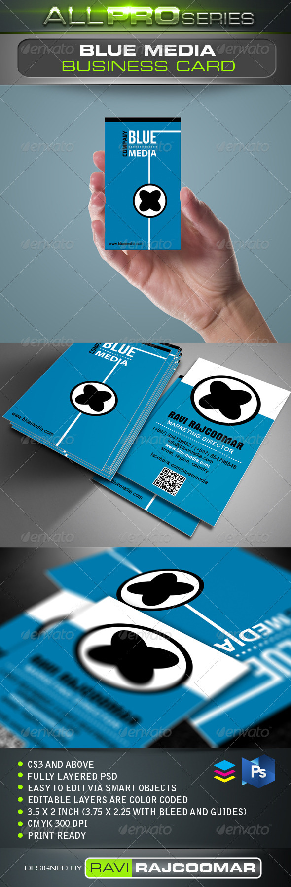Blue Media Business Card - Creative Business Cards