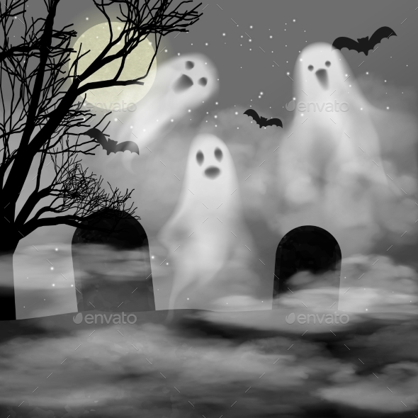 Realistic Halloween Ghosts Vector 3d Scary: vetor stock (livre de