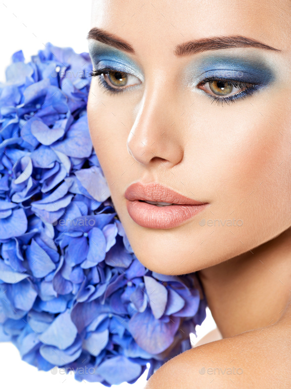 Makeup Face Flower Blue Woman Fashion - Stock Photo - Images