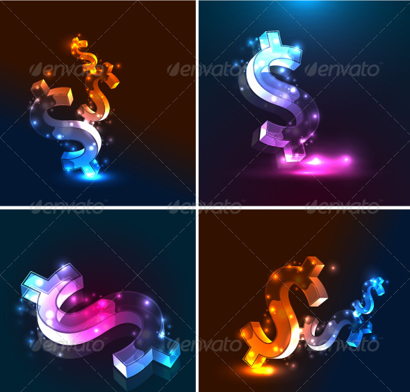 Vector Glowing Dollar Backgrounds - Concepts Business