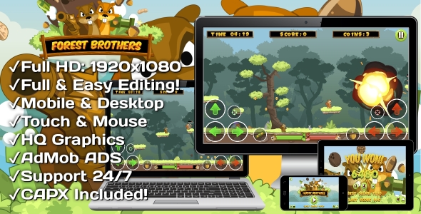 Forest Brothers - HTML5 Game + Mobile Version! (Construct 3 | Construct 2 | Capx)