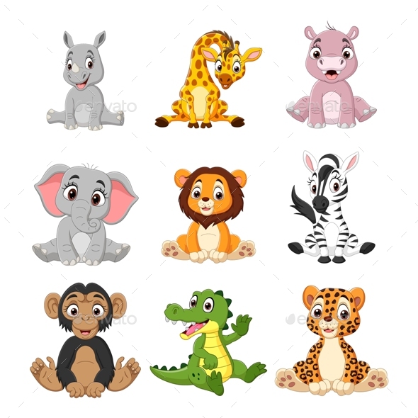 Set of Nine Cartoon Baby Animal Set, Vectors | GraphicRiver