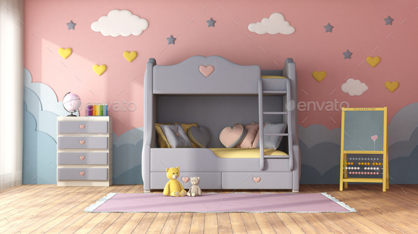 Colorful Children Room With Bunk Bed, Colorful Bunk Beds