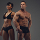 Bodybuilder and his girlfriend in underwear. Stock Photo