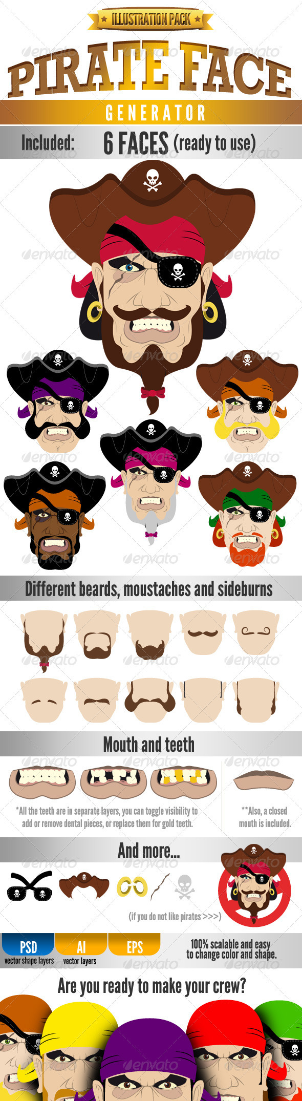 Pirate Face - Illustration Kit - People Characters