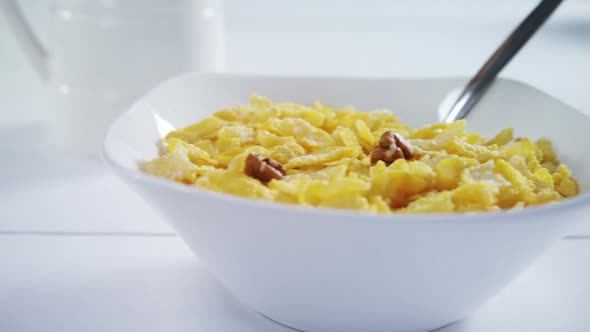 Wheaties cereal with spoon in a bowl 4k alt