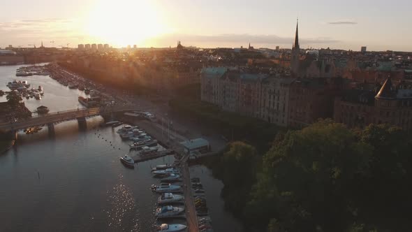 Aerial View of Stockholm City at Sunset