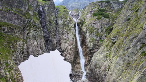 Aerial view of a waterfall in the High Tatras National Park in Slovakia alt