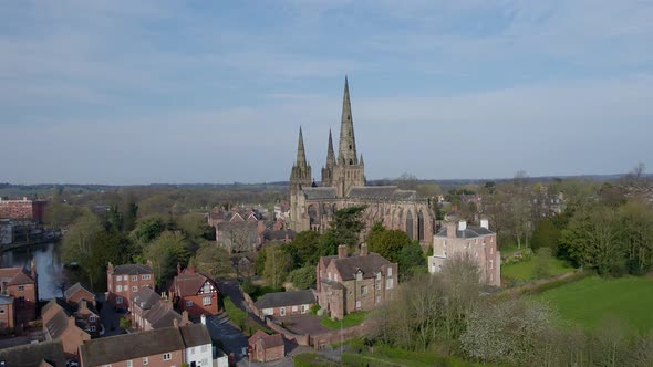 Lichfield Cathedral Slow Rise Aerial Colour Graded