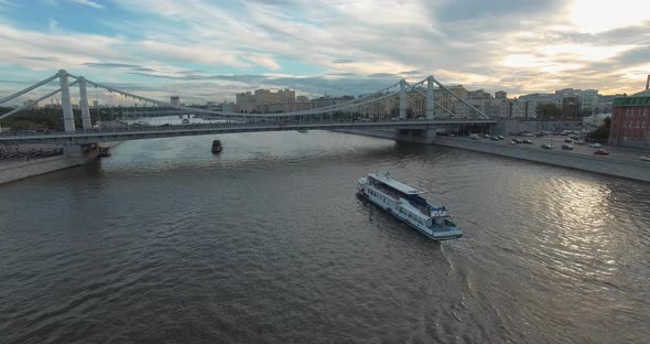 Moscow Aerial Scene with Crimean Bridge Over the River, Russia alt