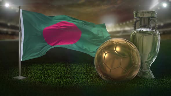 Bangladesh Flag With Football And Cup Background Loop 4K alt