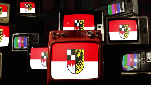 Flag of Middle Franconia, Bavaria, Germany, on Retro TVs.