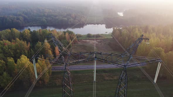 Support of a Highvoltage Power Line with Wires Thrown Across the River alt