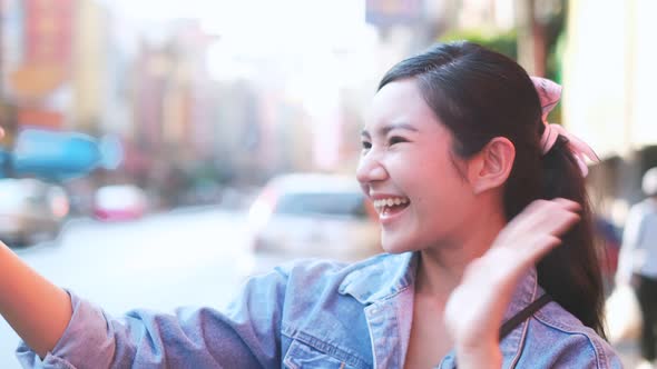 Traveler Asian blogger women travel in Bangkok, Thailand, beautiful female alt