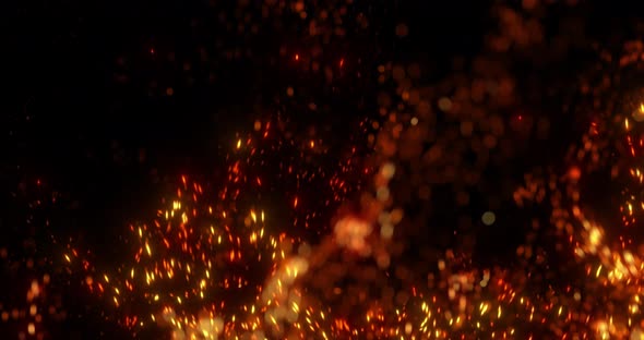 Stylized embers and sparks burning hot bonfire on a dark background. 