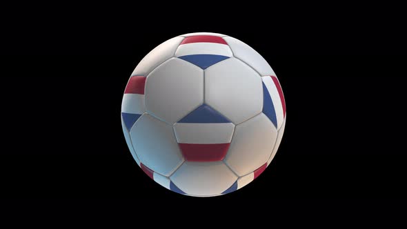 Soccer ball with flag Netherlands, on black background loop alpha