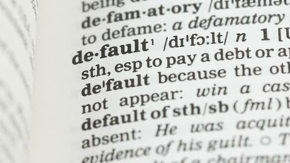 Default, Word on Vocabulary Page in English, Foreign Language, Investment Risk alt