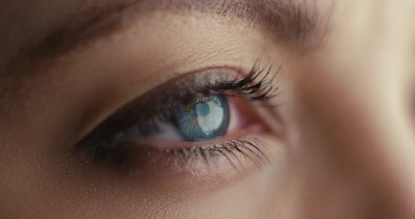 Close-up Shot of Woman Opening Blue Eyes