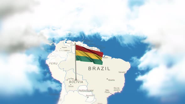 Bolivia Map And Flag With Clouds