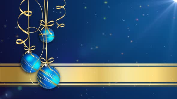 Christmas Blue Balls On Blue Background With Gold Ribbon